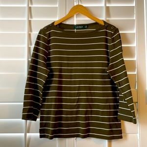 Ralph Lauren | olive / khaki striped, stretch top | XL